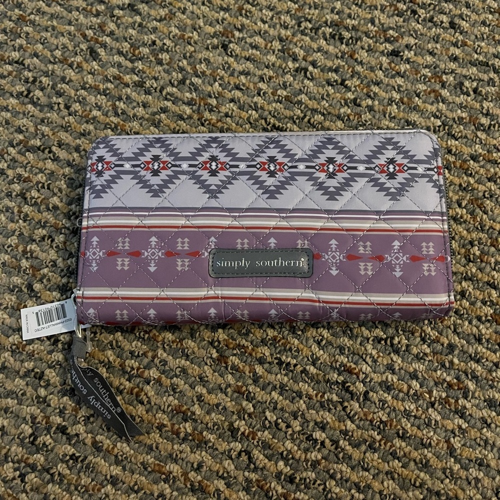Simply Southern Geometric Quilted Wallet in Purple and Gray